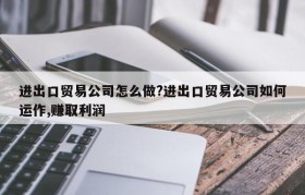 进出口贸易公司怎么做?进出口贸易公司如何运作,赚取利润